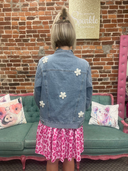 Pearl Flower Patches Washed Denim Jacket The Sparkly Pig Jackets