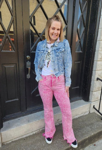 Pink High Rise Flare The Sparkly Pig jeans