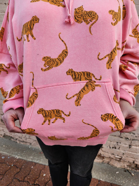 Pink Tiger Printed Mineral Wash Sweatshirt Plus Size The Sparkly Pig Tops