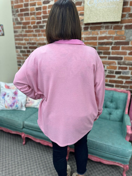 Pink Waffle Knit Exposed Seam Shirt Plus Size The Sparkly Pig Tops