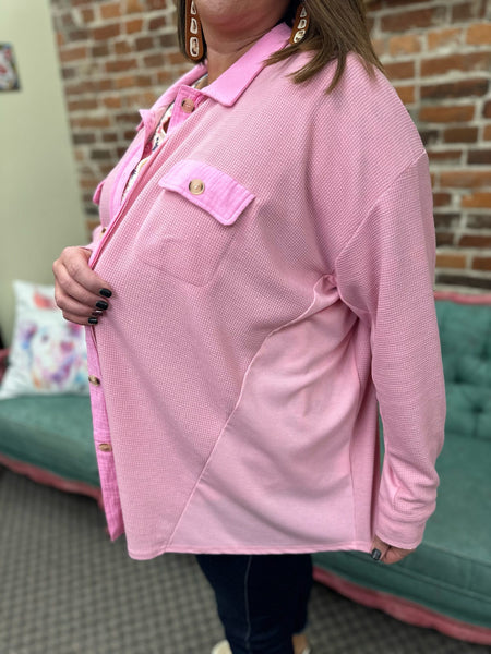 Pink Waffle Knit Exposed Seam Shirt Plus Size The Sparkly Pig Tops
