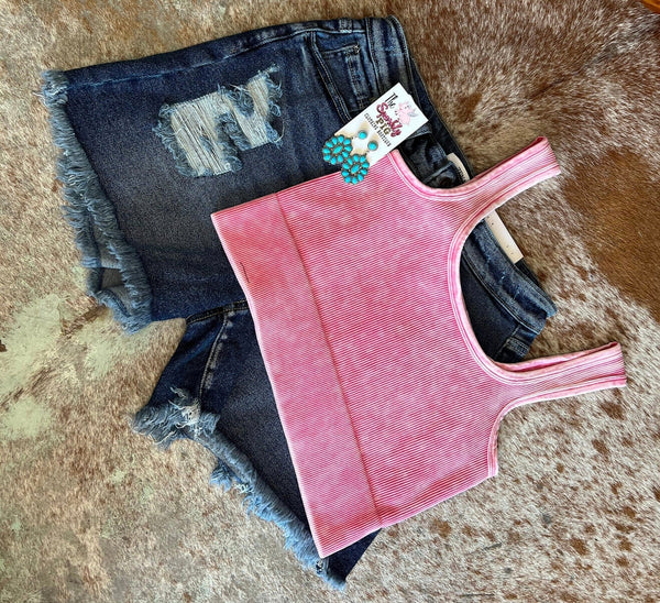 Plus Washed Ribbed Square Neck Bralette/Crop Top The Sparkly Pig