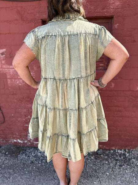 Polyanna Distressed Olive Duster Dress One Size The Sparkly Pig Dresses