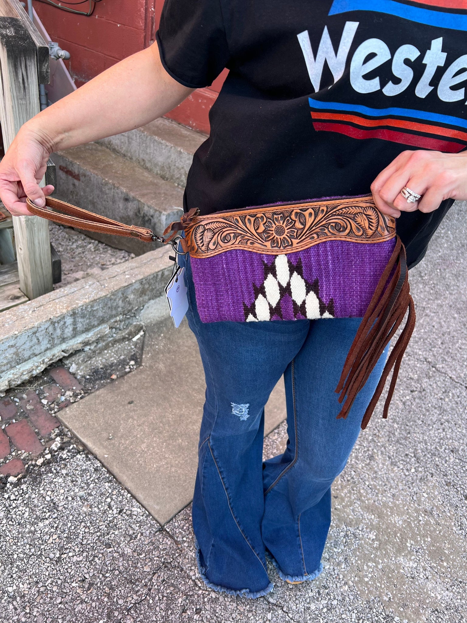 Purple Saddle Blanket with Tooled Leather Wristlet The Sparkly Pig purses