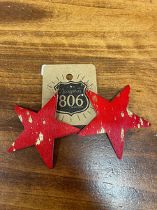 Red Hair on Hide w/ Gold Inlay Star Earrings The Sparkly Pig