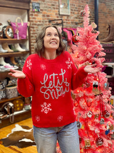 Red Let It Snow Tinsel Metallic Letter Snowflake Pattern Christmas Sweater The Sparkly Pig sweaters