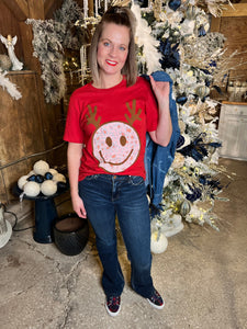 Red Rudolph Leopard Smiley Graphic Tee The Sparkly Pig Tops