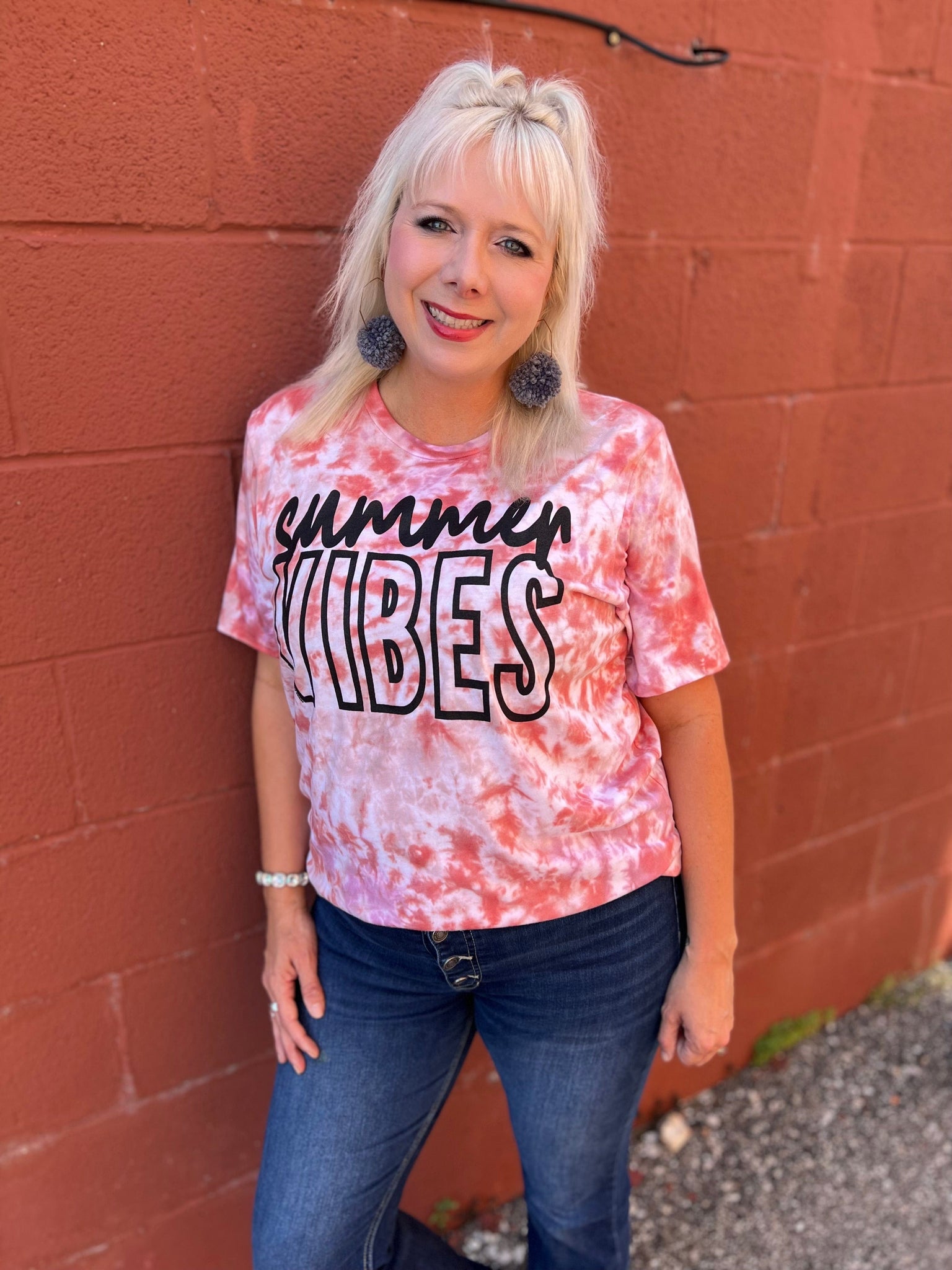 Red Tie Dye Summer Vibes Tee The Sparkly Pig Tops