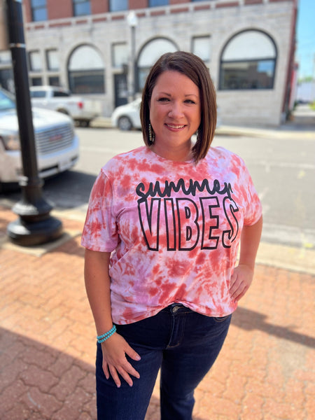 Red Tie Dye Summer Vibes Tee The Sparkly Pig Tops