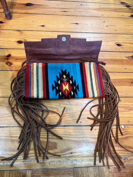 Saddle Blanket Bag with Aztec Design, Sunflower Tooling and Turquoise Pendant The Sparkly Pig purses