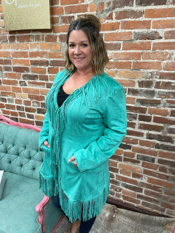 Scottsdale Suede Jacket Turquoise The Sparkly Pig Jackets