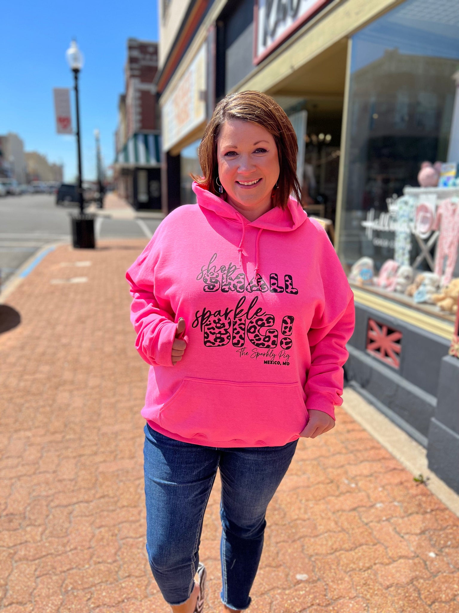 Shop Small Sparkle Big Neon Pink Hoodie The Sparkly Pig