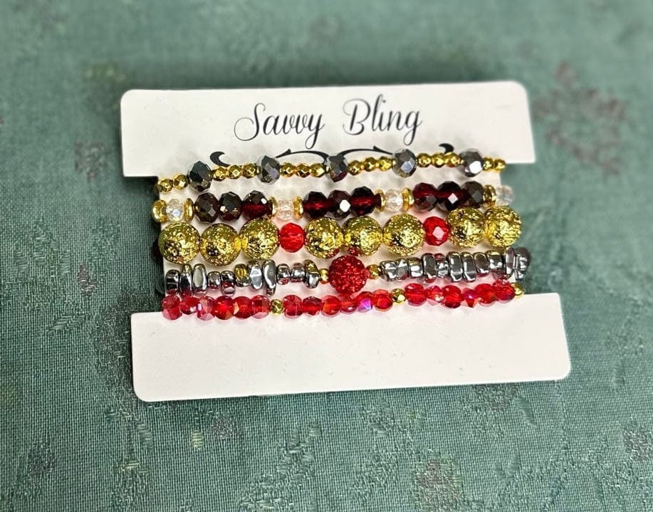 Tinsel Red & Gold Christmas Bracelet Stack The Sparkly Pig Tinsel Red & Gold Christmas Bracelet Stack