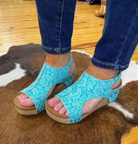 Very G Isabella Tooled Turquoise Wedge The Sparkly Pig Shoes