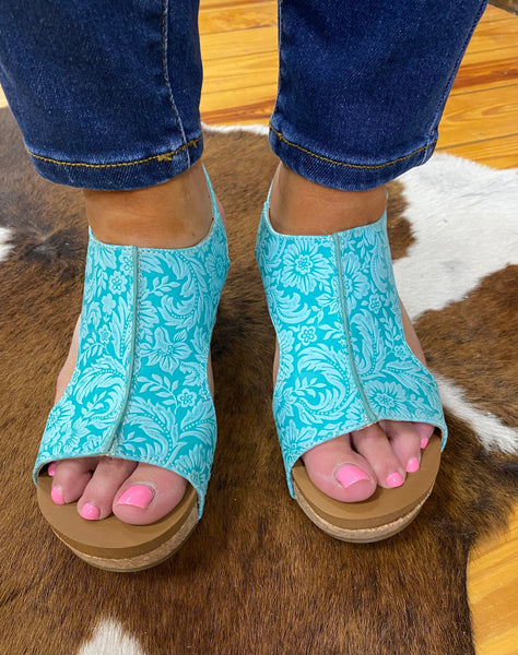 Very G Isabella Tooled Turquoise Wedge The Sparkly Pig Shoes