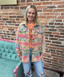 Western Aztec Print Button Flap Pocket Shacket The Sparkly Pig Jackets