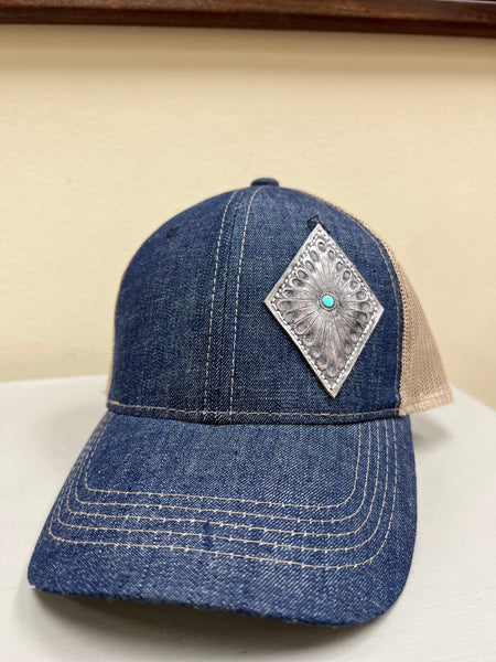 Denim/Tan Silver Concho Cap The Sparkly Pig hats