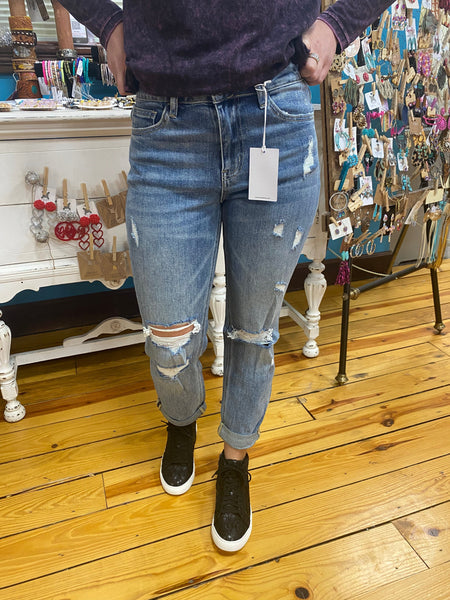 Light Denim Distressed Stretch Boyfriend Jean The Sparkly Pig Jeans