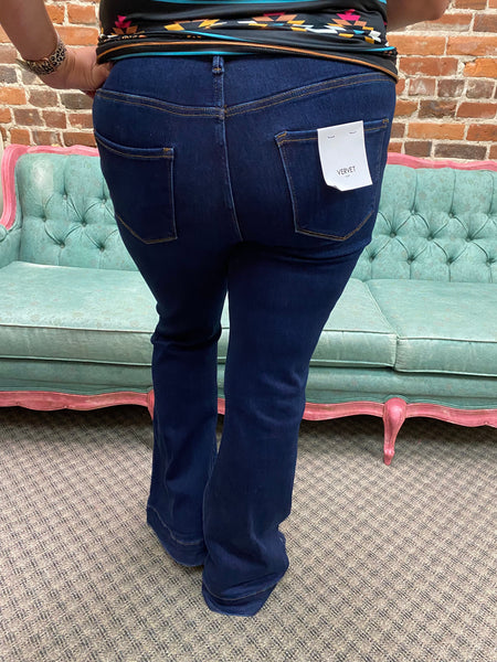 Wistful Stretch High Rise Super Flare w/ Trouser Hem Jeans Plus Size The Sparkly Pig Jeans